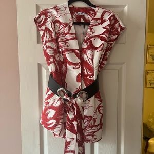Red & White Blouse w/Matching Belt